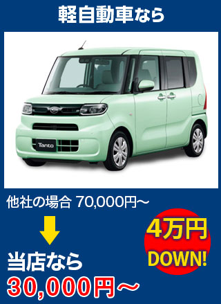 軽自動車なら、他社の場合70,000円～のところをカーグラスリペア株式会社なら30,000円～　5万円DOWN！